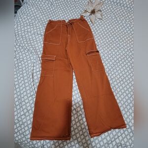 FOREVER 21 size LG burnt Denim pants 👖 oversized pockets, elastic button zip.